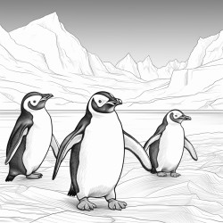 three penguins dancing on drift ice