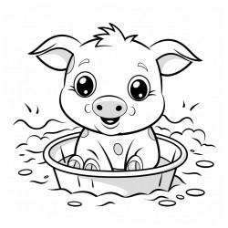 a cute baby pig in a mud bath