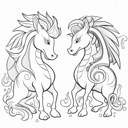 draw one unicorn and one dragon looking at each other