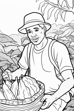 harvesting cocoa in the jungle with a machete