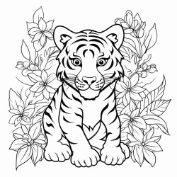 tiger surrounded by tropical flowers