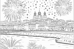 obserbar desde la montana la ciudad y los fuegos artificiales