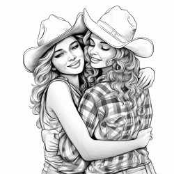 a beatiful girl with check shirt and cowboy hat hugging another girl