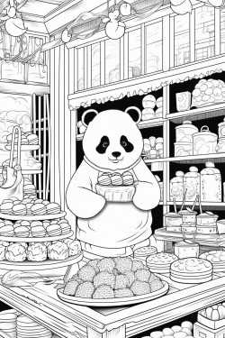 inside a bakery with a panda