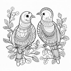 create a two birds playing with mandla pattern on it and zentangle nature art