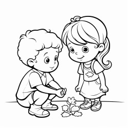 a 3 year old boy helping a girl