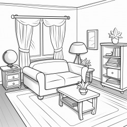 cartoon village house  living room outline