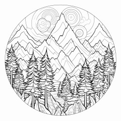a mountain with intricate lines with pine forest