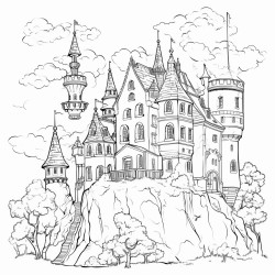 un chateau de sorcire sur un balais volant