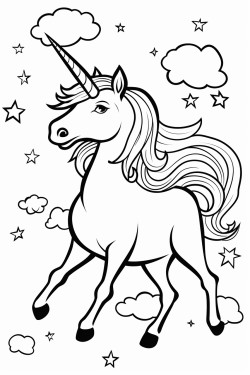 unicorn bersayap terbang di atas awan