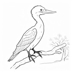 kids coloring page with cormorant black and white simple line art style minimalist drawing white background style raw