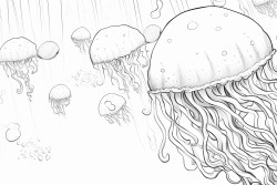 jellyfish floating with bubbles