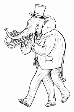 elephant in elegant suit playing trombone