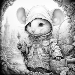 mouse wearing a hero outfit while taking a journey through a magical forest