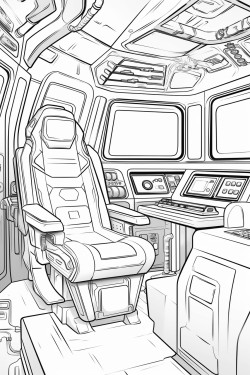 spaceship cabin bed screens desktop space futuristic detail coloring book