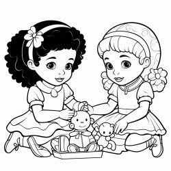 two black sisters learning how to share their toys one is 9 years old  and the other is 2 years old