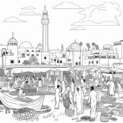 a bustling scene in jemaa elfnaa square with snake charmers and food stalls