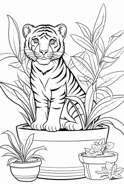 tigre dans lespace avec des plantes