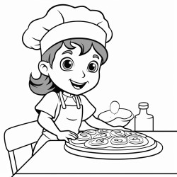 young girl chef making a pizza for a birthday party