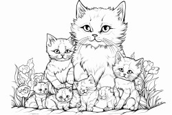 an orange mother cat surrounded by her five playful kittens