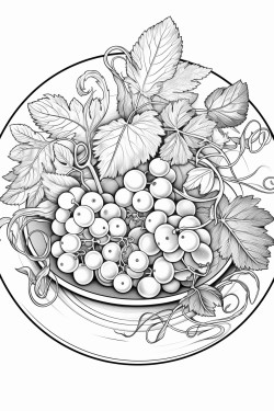 create a blackandwhite coloring page illustration featuring an clair on a beautiful plate elegantly decorated with berries the design must have maximum clarity in detail showcasing the textures layers and decorations of the clair making it suitable for coloring