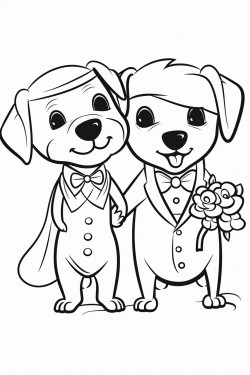 bride groom labrador dog with neon sign that says just married