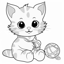 curious kitten  a kitten playing with a ball of yarn