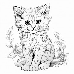 an outline of a kitten sitting outside no gray shading