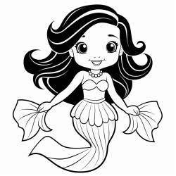 mermaid simple coloring lines for kids
