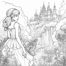 fairy in the jungle with a crystal castle in the distance