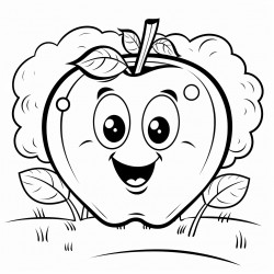 cartoon character of an apple with a face in a garden