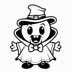 a happy ghost with a bow siple and bold