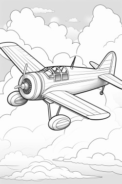 coloring book for kids no detail outline no colour an airplane in the clouds fill frame edge to edge clipart white background ar 32 style raw no color