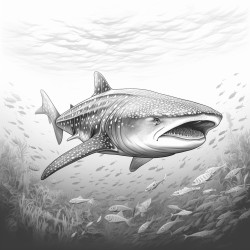 a whale shark with intricate pattern inside of it no color no shading medium line
