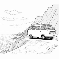 a van on a rocky cliff