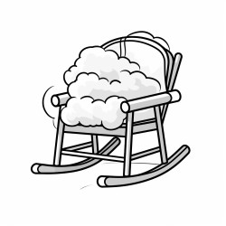 thick fluffy knitted blanket folded over wooden rocking chair cute cartoon asthetic