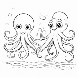 squid and octopus swimming