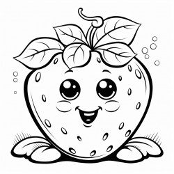 cartoon character of a strawberry with a face in a garden