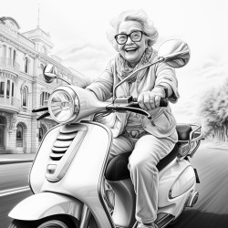 old lady riding moped