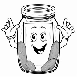 pickle in a jar smiling giving peace sign with hands