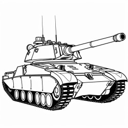 an army tank side view no color no shading bold lines