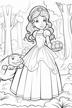 una princesa con una rana en la mano en un bosque