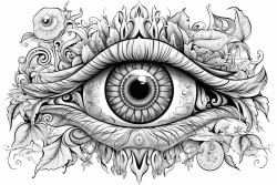 mystical eyeball with cool colors and shapes