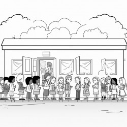 students lining up in front of assembly