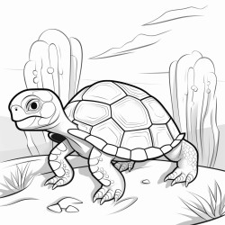 coloring pages with a baby turtle in the desert