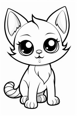 coloring page of a cartoon cat white background high quality black line art