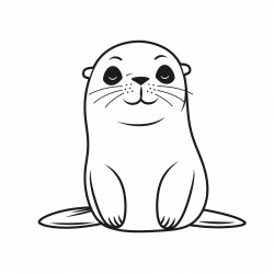 kids coloring page with sealion black and white simple line art style minimalist drawing white background style raw