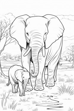 adult and baby elephant in nature