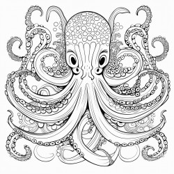 line work coloring book octopus mandala black and white thick lines vector file