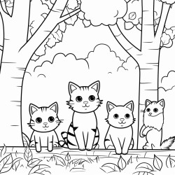 5 cats in the woods
